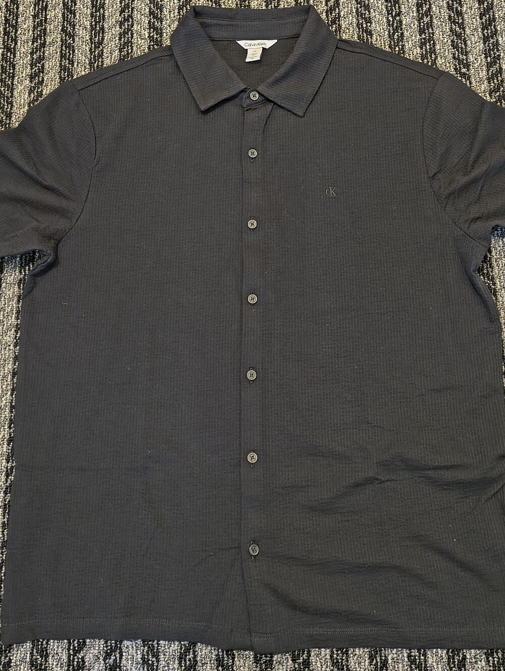 Calvin Klein Men's Textured Short-Sleeve Polo Shirt Black Large